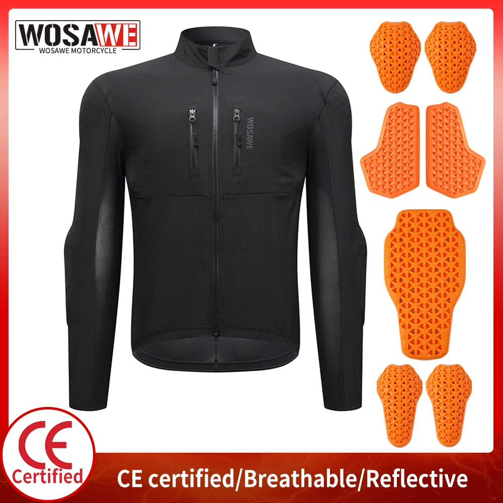 

WOSAWE Men Motorcycle Jacket CE Certified Soft Pads Armor Shirt Ligheweight Breathable Reflective Jacket Sports Protective Gear