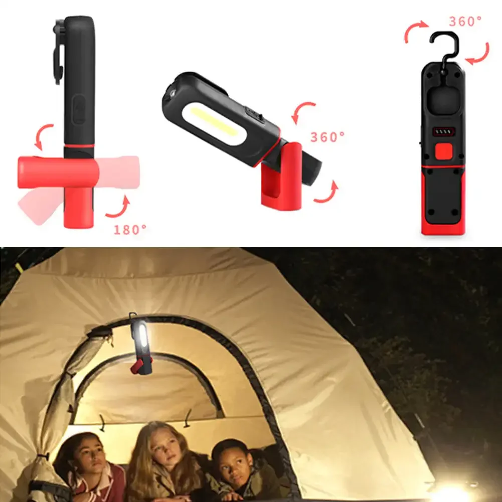 Work Light USB Rechargeable  Magnetic COB LED Flashlight Hanging Lamp with Built-in Battery Camping Torch Work Inspection Lamp