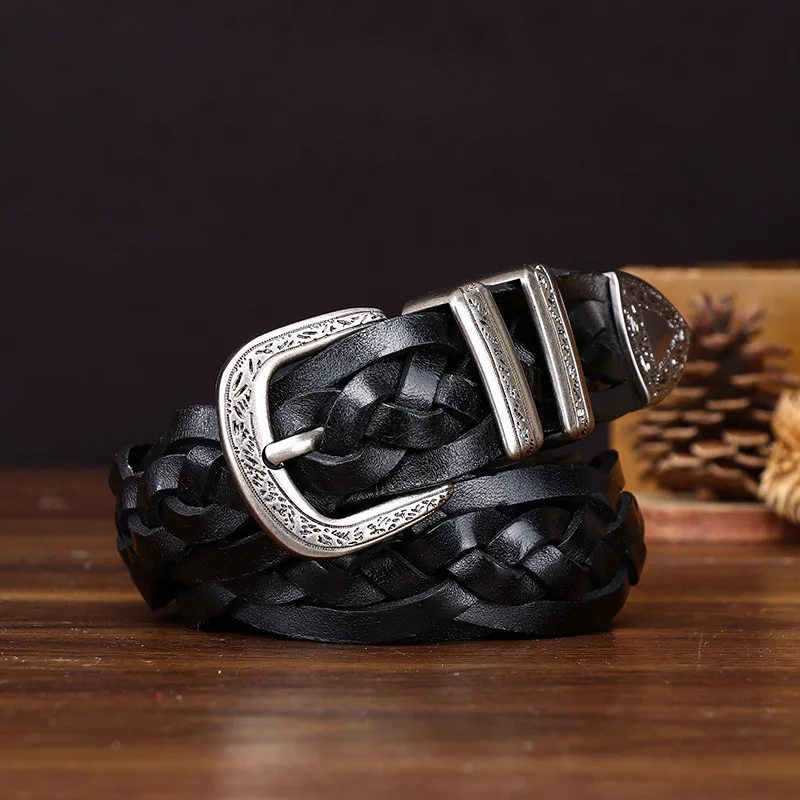 

Men's fashion 3.2cm wide genuine leather braided belt first layer cowhide braided casual belt