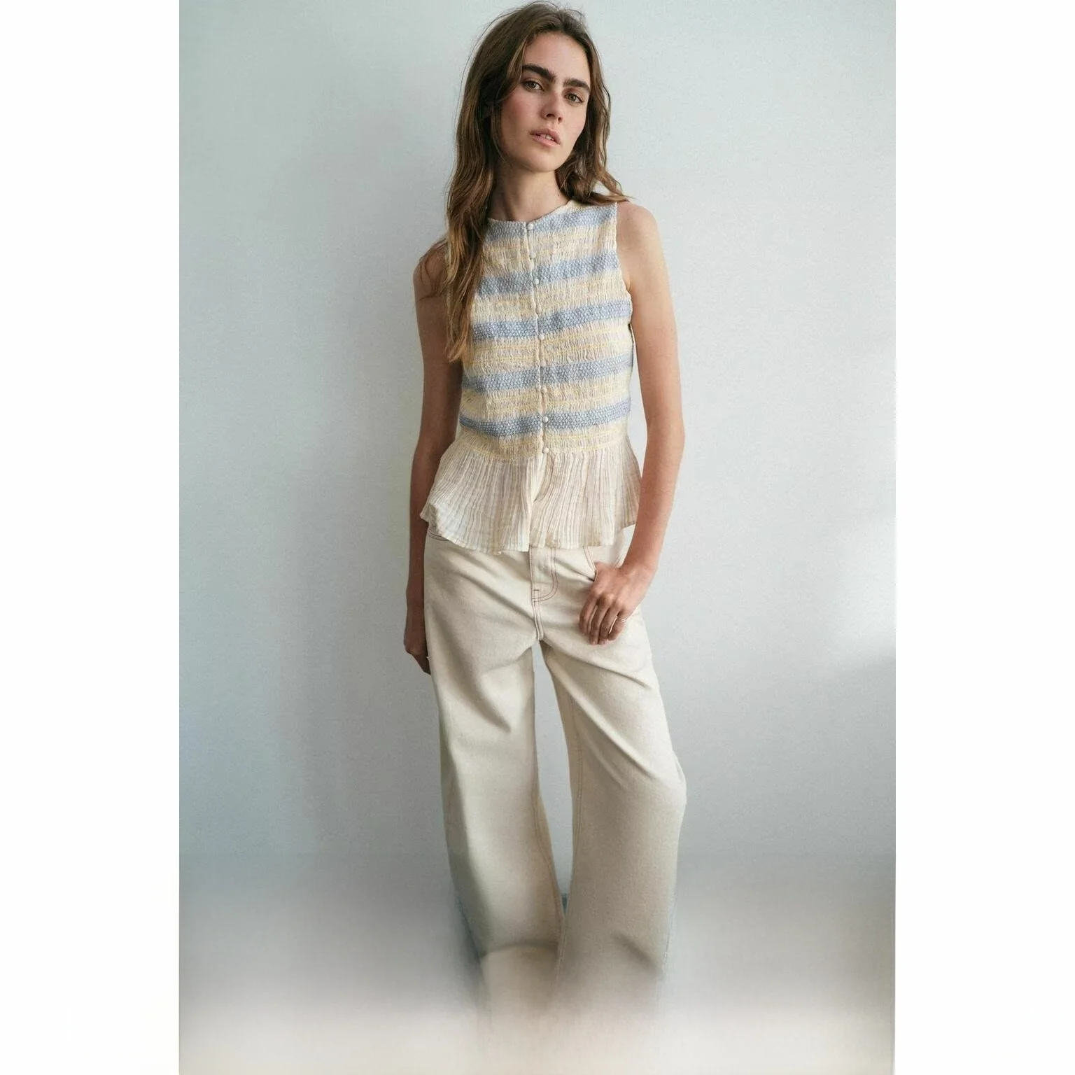 Slim Fit round Neck Sleeveless Shirt Women's Premium Spring Autumn Cotton Embroidery Elastic Honeycomb Grid Upper Apparel