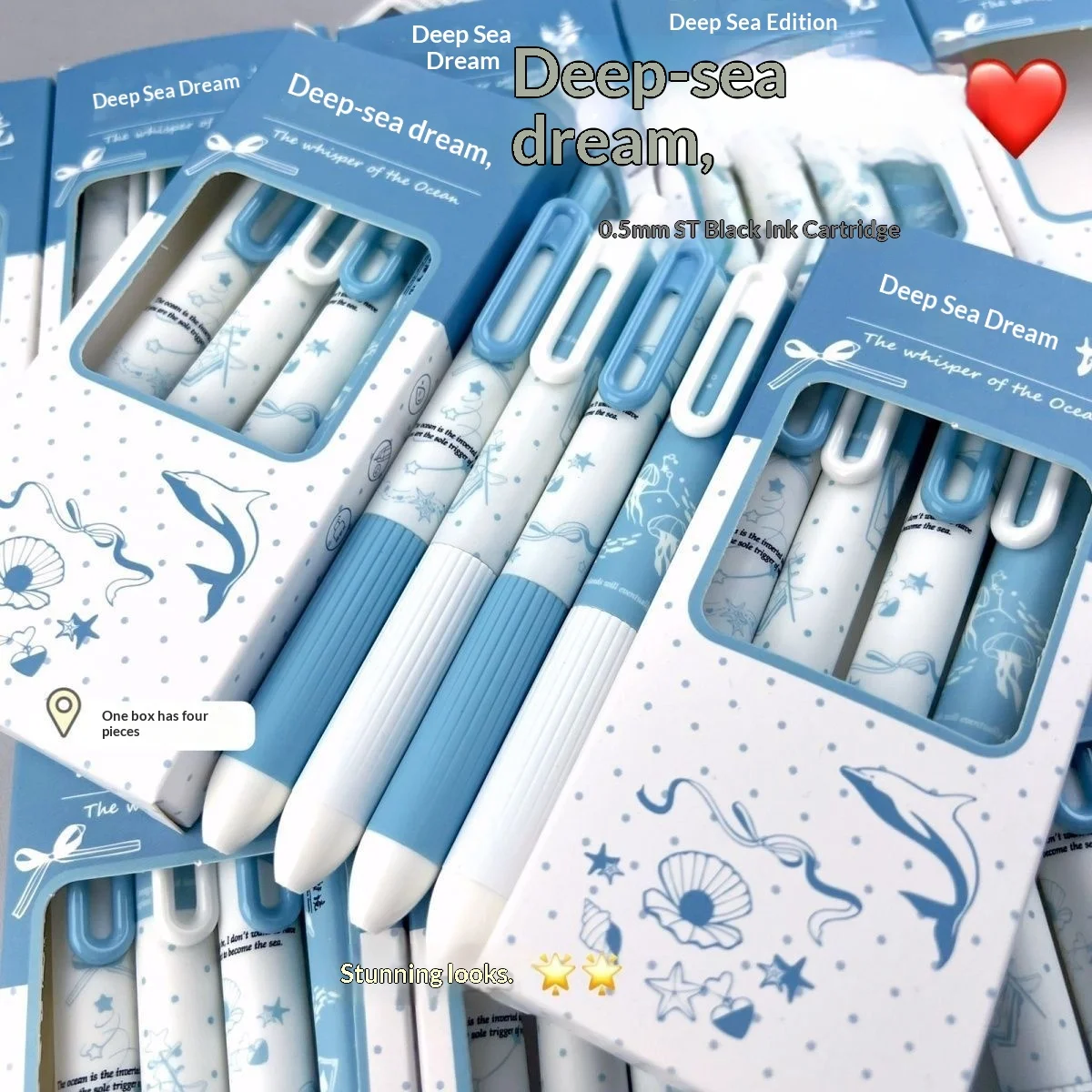Ocean Style Fat Click Gel Pens Blue‑White ST Tip Quick‑Dry Black Ink Soft‑Grip Writing Pens for Office School Back School Gifts