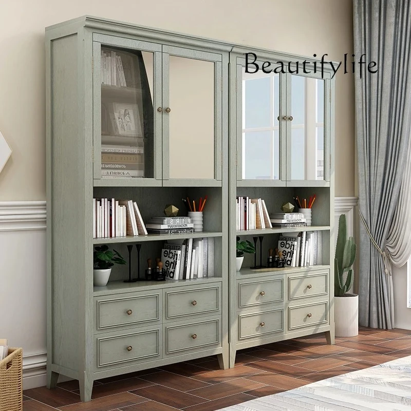 

Nordic cream style solid wood combination bookcase household simple glass door figure storage cabinet