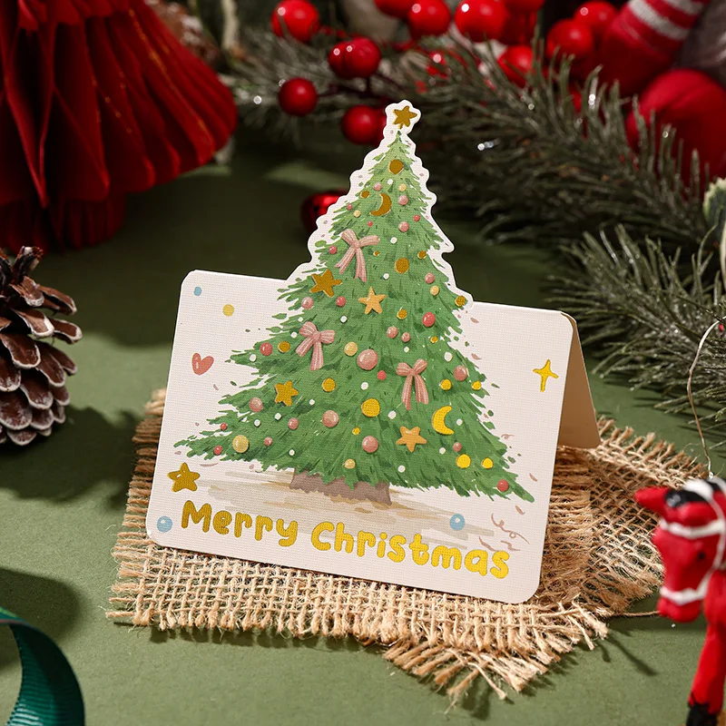 Gold Foil Greeting Card Colorful Holiday Postcard Invitation Card High-Quality Christmas Tree Card For Festival Celebrations