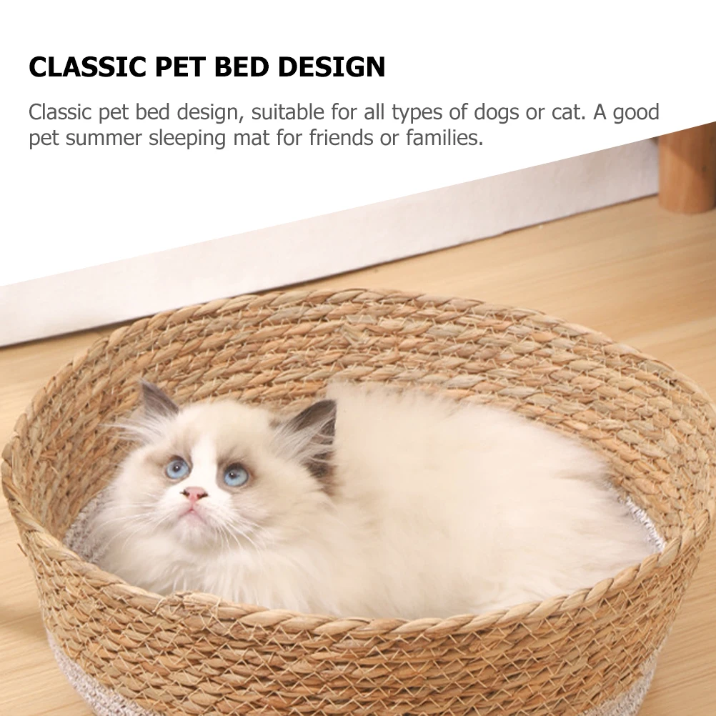 

Summer Pet House Woven Cat Bed Basket Cushion Sleeping Nest for Cats Badket Baslet Pad