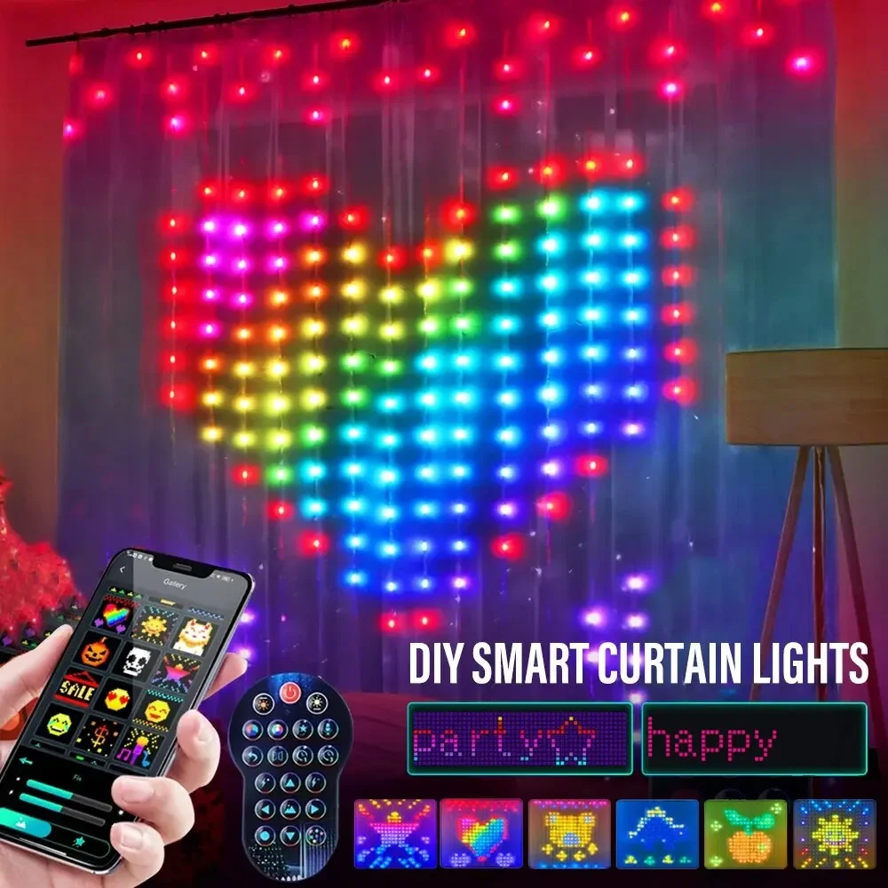 Smart RGB Curtain Light String Apps DIY Image Text Display LED String Light Decoration Party Holiday Bluetooth Remote Controls