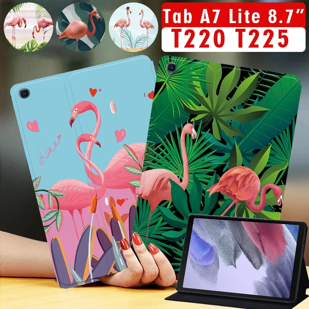 

Tablet Case for Samsung Galaxy Tab A7 Lite 8.7" T220 T225 Cover for Tab A7 Lite 8.7 Inch Flamingo Pattern Protective Case+Stylus