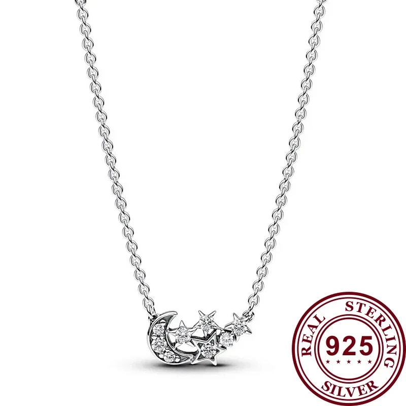 New 925 Sterling Silver Ladies Exquisite Spinning Life Tree Blue Pear Flower Logo Moon Necklace Festival DIY Charm Jewelry Gift
