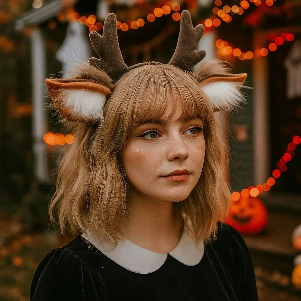 Fluffy Deer Ears Reindeer Antler Headband Cute Plush Christmas Cosplay Head Hoop Headpiece Accessories For Xmas Party Dress Up 1