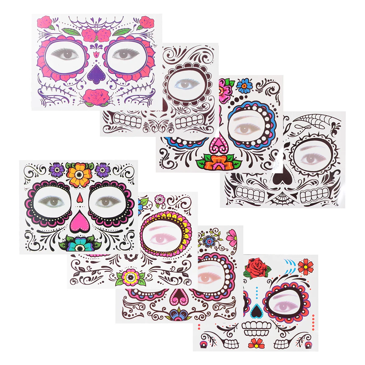 8 Sheets Halloween Face Stickers Jewelry Rhinestones Temporary Tattoos for Makeup Glitters The