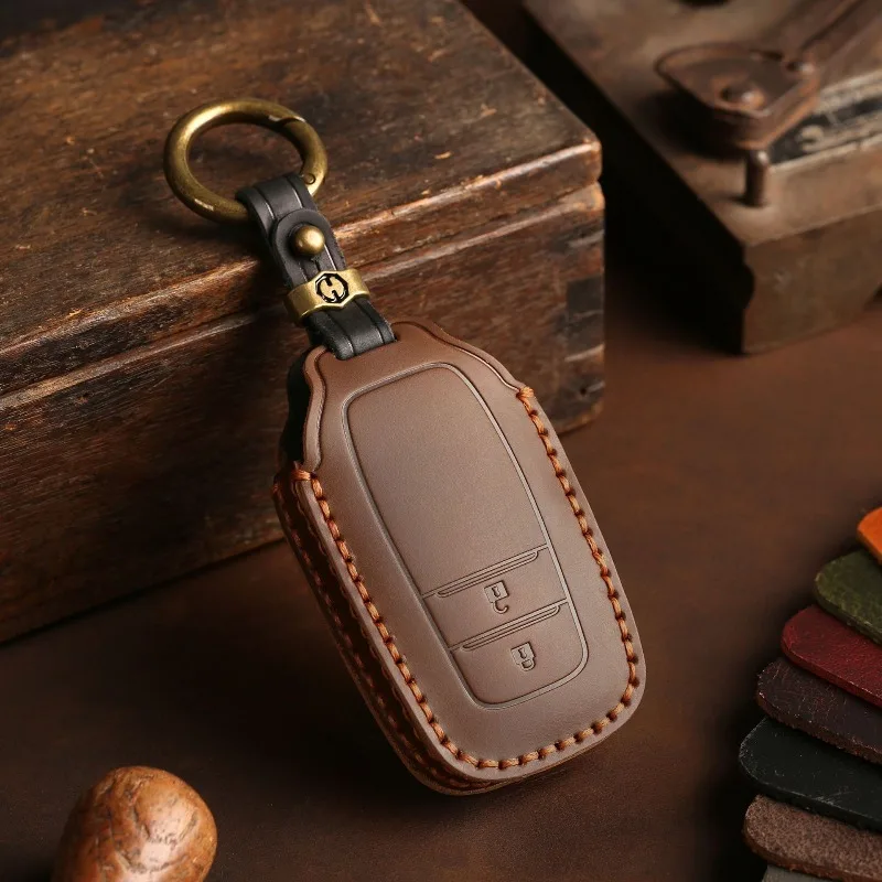 

Genuine Top-Grain Leather Key Fob Cover for Toyota Corolla/Avalon/Camry/Levin/IZOA/C-HR/RAV4, Leather KeyCase with Keychain,