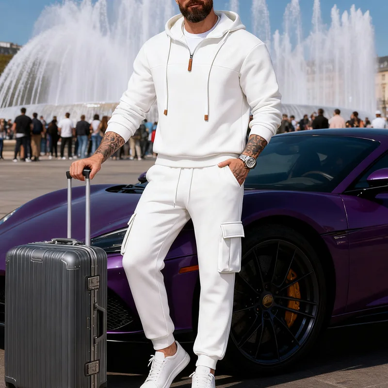 2025 الشتاء الرجال الأدوات فضفاضة الاتجاه زراعة الرياضة معطف بقلنسوة Sweatpants دعوى الرجال