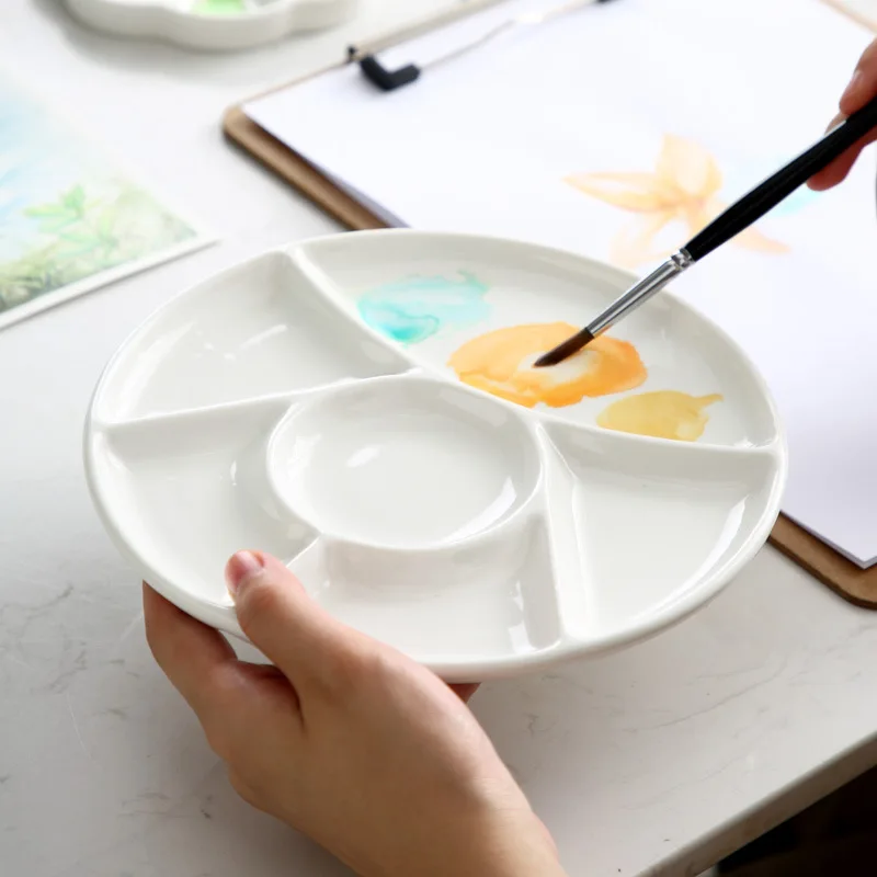 Ceramic Palette Multi-grid Watercolor Painting White Porcelain Palette Art Supplies Professional Painting Ceramic Supplies