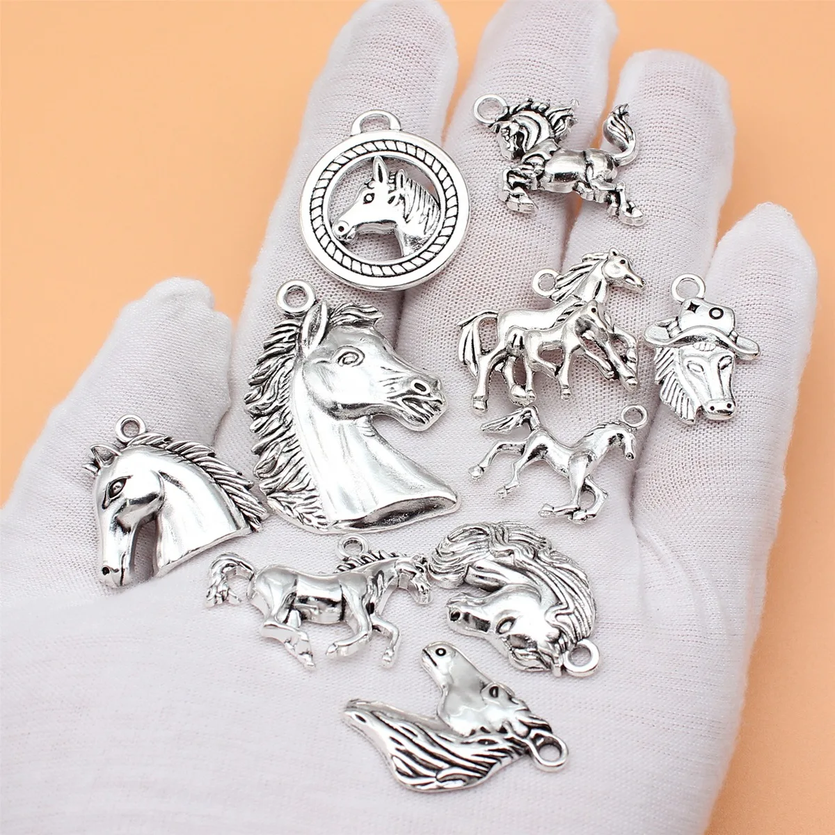 10pcs Antique Silver Color Horse Charms Collection For DIY Jewelry Making, 10 Styles, 1 of Each