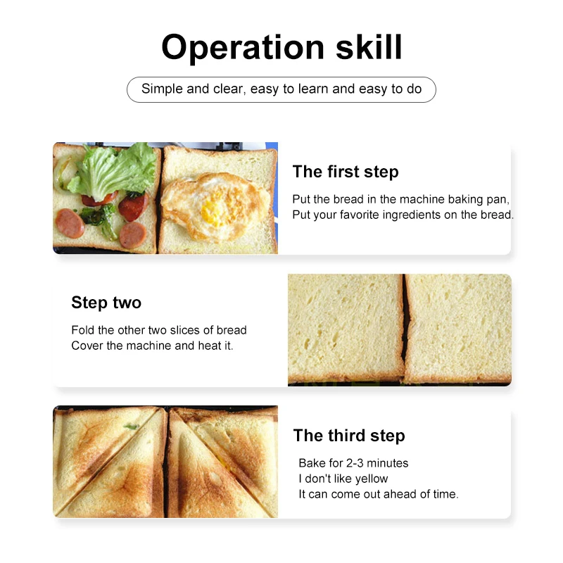 220V Electric Sandwich Maker 750W Fast Heating Breakfast Machine Waffle Maker Break Toaster Multifunction Pancake Baking Machine