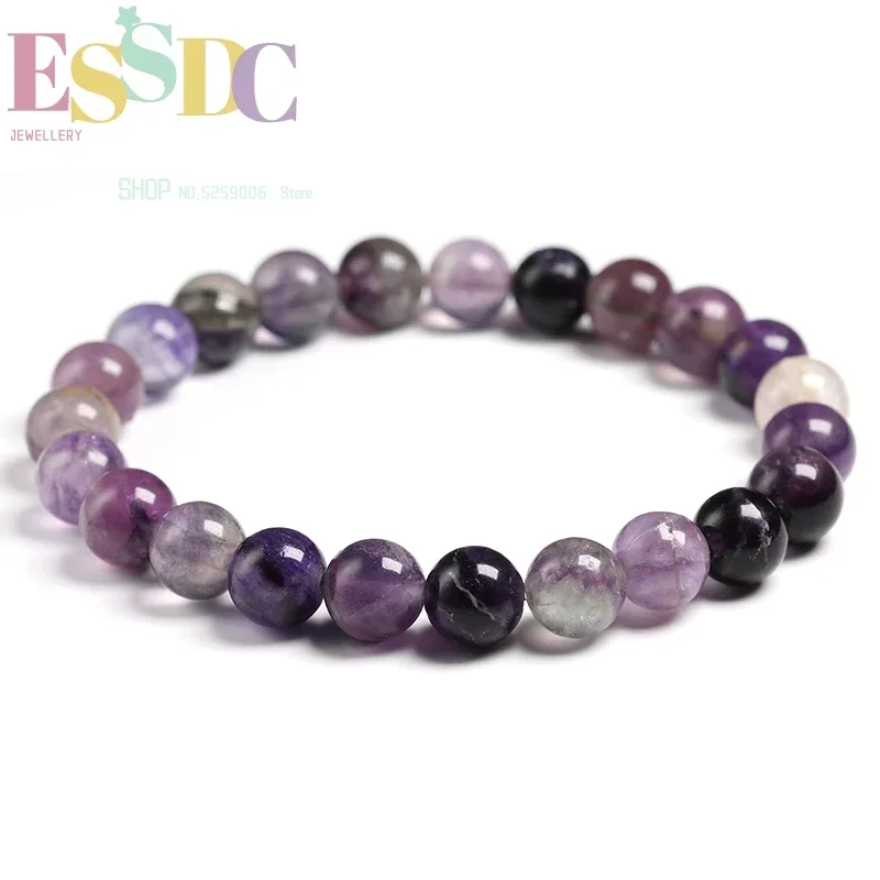 Natural Gemstone Purple Fluorite Beaded 6mm 8mm 10mm Round Ball Strand Bracelet Woman Handmade Jewelry Unique Gift