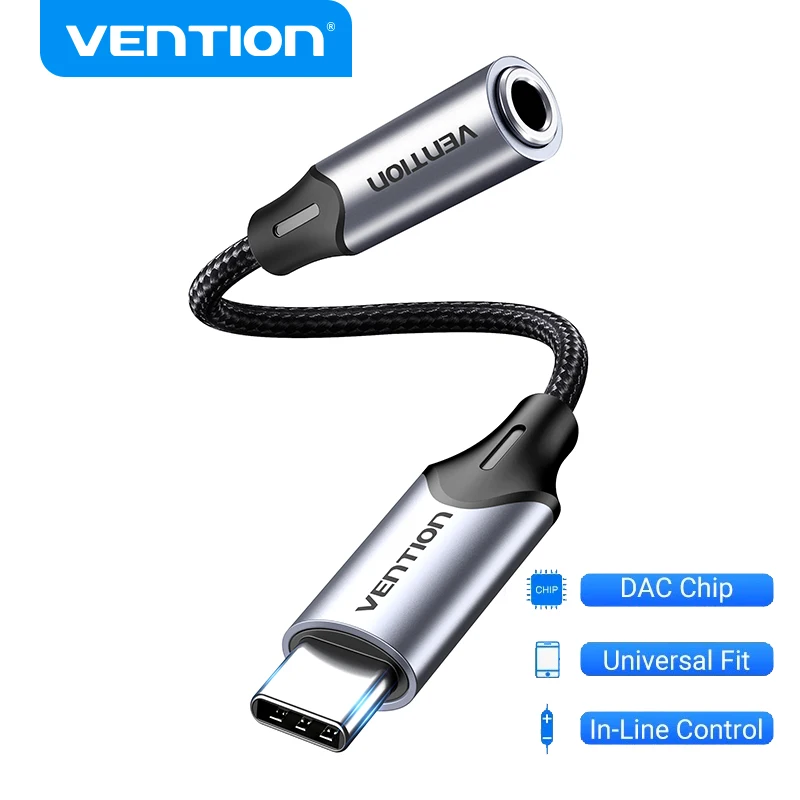 Vention USB typu C do 3,5 mm DAC Chip Adapter słuchawek Kabel USB C do 3,5 Aux do komputera iPhone 15 Pro Max Macbook Samsung Galaxy