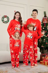 Merry Christmas Cartoon Pattern Mom Dad Kids Matching Pajamas Set 2 Pieces Suit Baby Romper Soft Loose Xmas Family Look Pyjamas