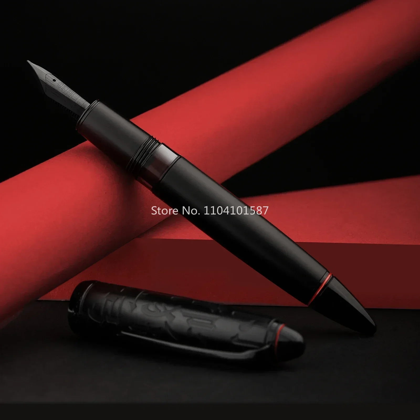 HongDian N6 Black Piston Fountain Pen Resin  EF/F/Long Knife Nib Beautiful Torpedo Cloud Seal Cap Business Office Writing