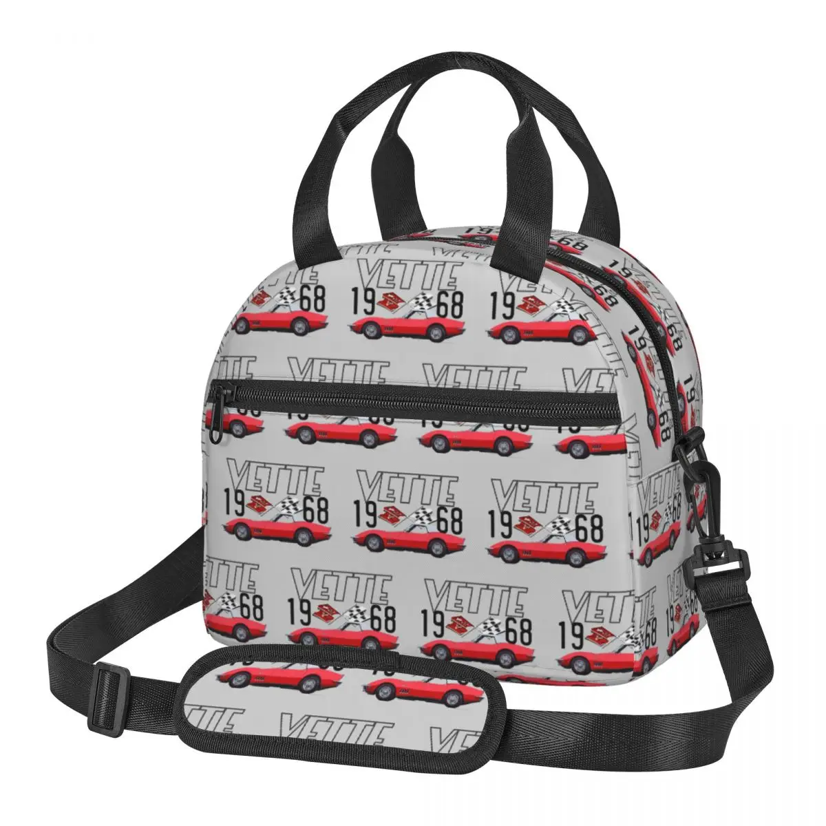 Bolsa térmica para el almuerzo con diseño de coche clásico Corvette C3 Convertible rojo de 1968, para la escuela, cajas de almacenamiento Bento, nevera, bolsa térmica para el almuerzo