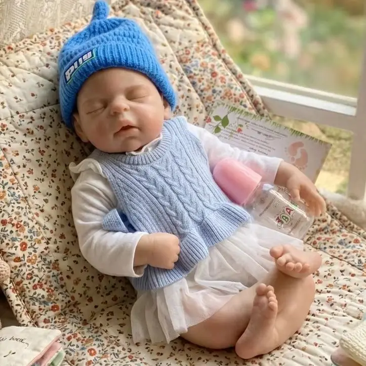 22-Inch Lifelike Full Silicone Collectible Doll, Closed Eyes Design, Handmade High-Grade Painting, Great for Art Collection