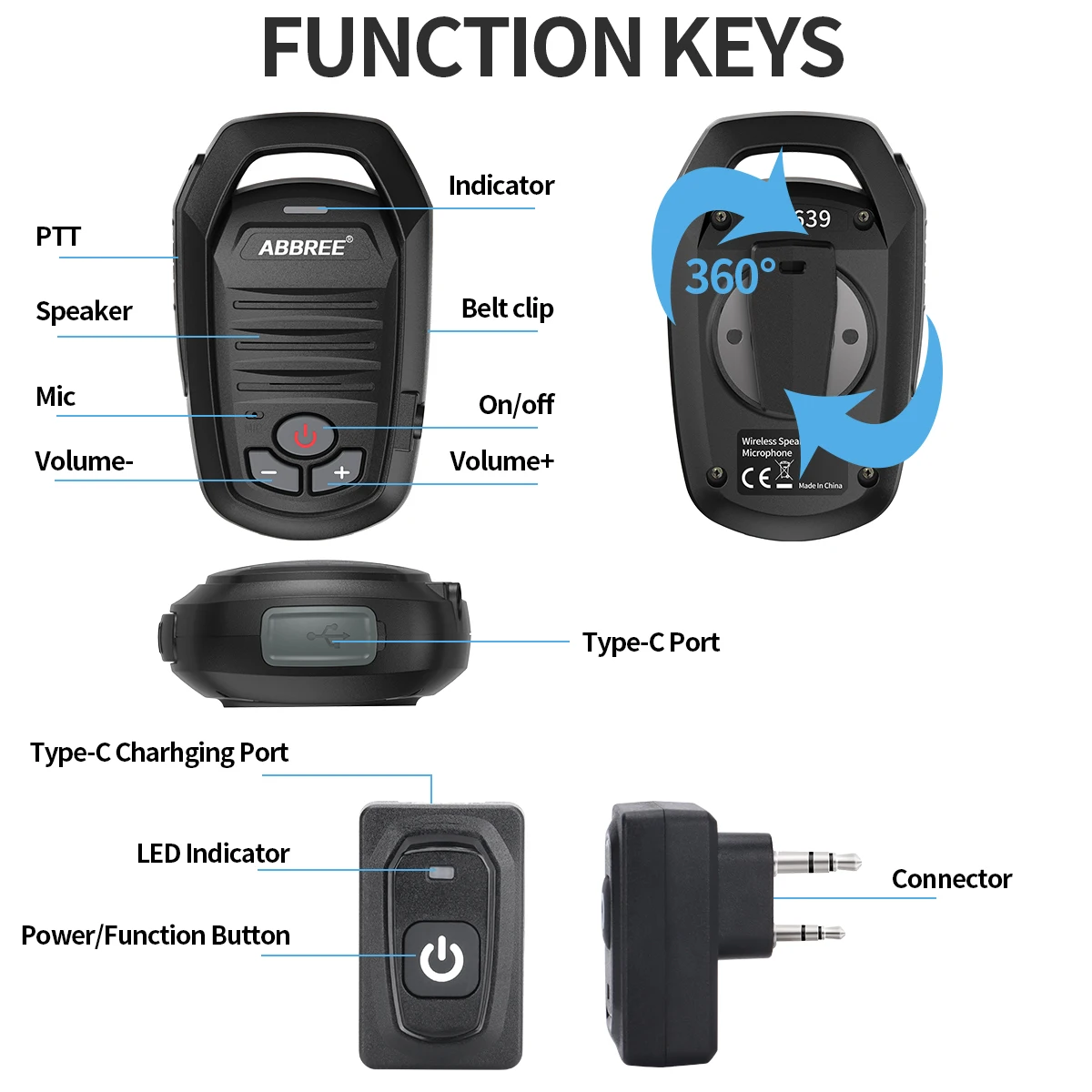 ABBREE Micrófono PTT Bluetooth compatible Baofeng y Quansheng - imagen 3