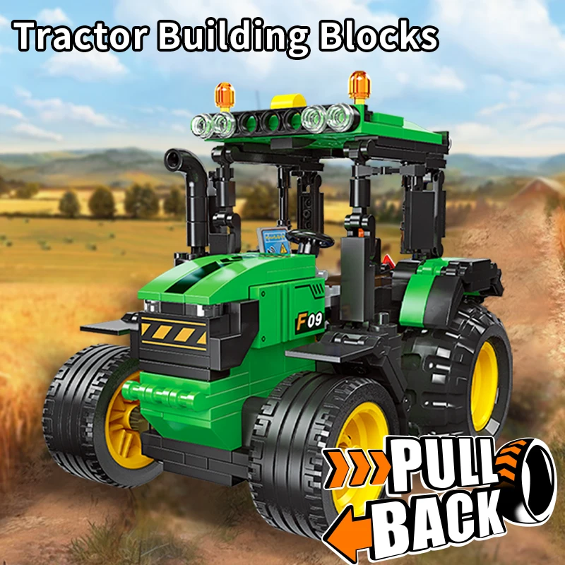 Farm tractor building block model pull back drive puzzle assembly ornaments holiday gift toys