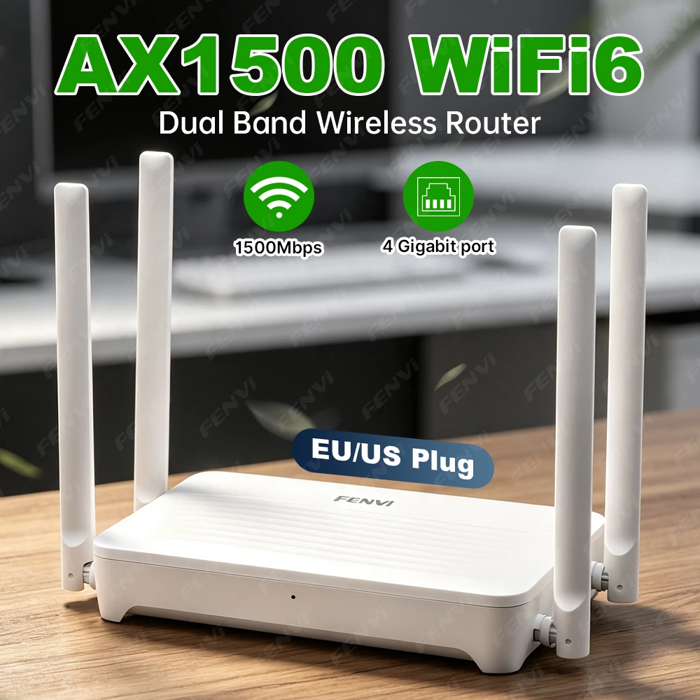 WiFi 6 AX1500 Router Dual Band 2.4G/5GHz Gigabit Wireless Router with 4 Antennas 4 Gigabit LAN Ports for Home Office Gaming