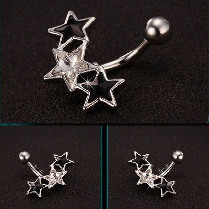 Harajuku Star Pentagram Rhinestone Bellybutton Rings for Women Punk Charm Cool Trend Navel Rings Fashion Y2k Piercing Jewelry