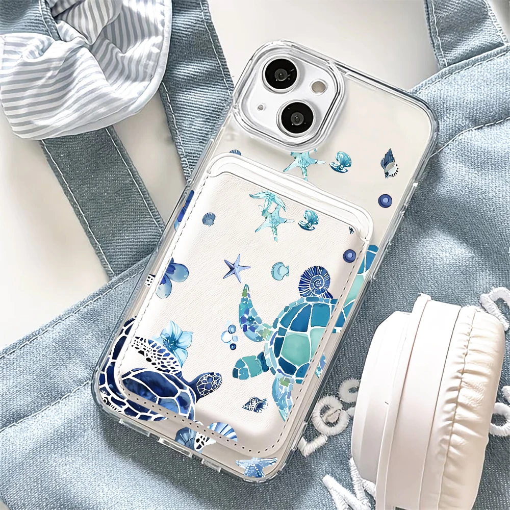 For Magsafe Phone Case With Card Holder For iPhone 17 16 15 14 Pro Max 13 12 11 Pro Max Plus 16E 17E Air Sea turtle Clear Cover - view 2