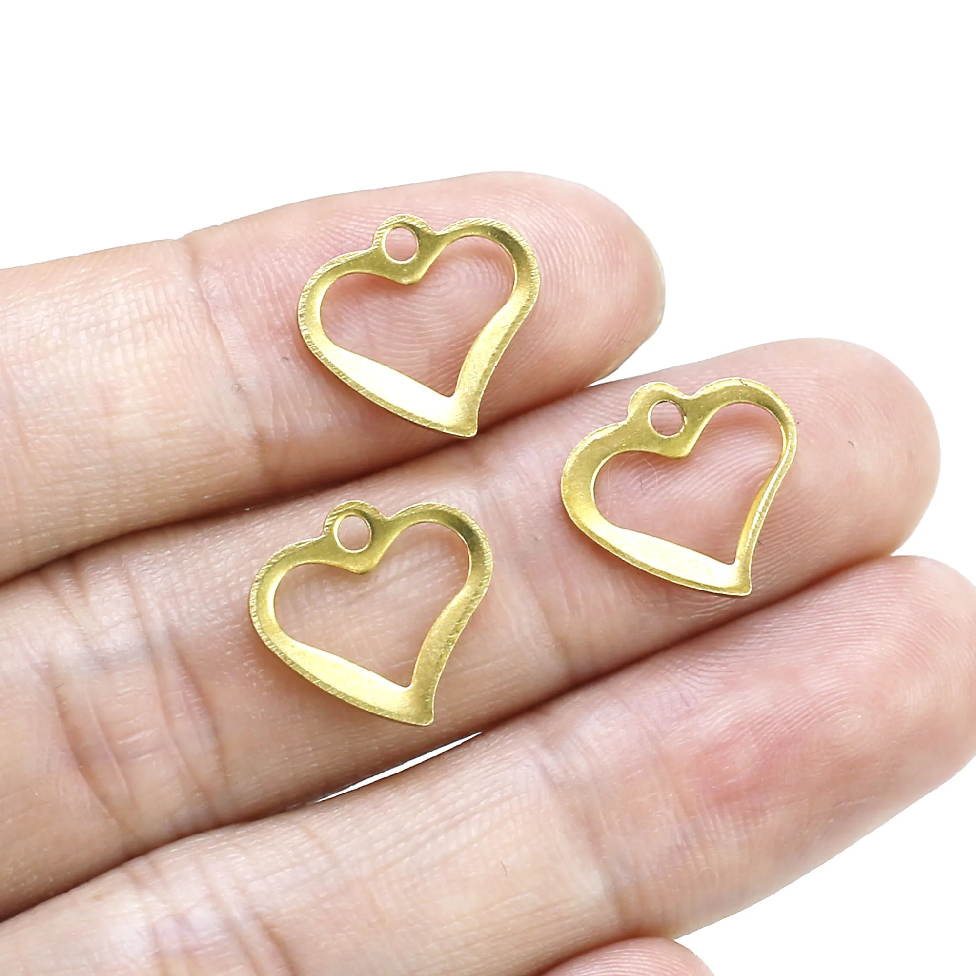 50pcs Tiny Heart Earring Charms, Brass Heart Charm, 13x13.7mm, Earring Findings, Slight Textured, Jewelry Making R2565