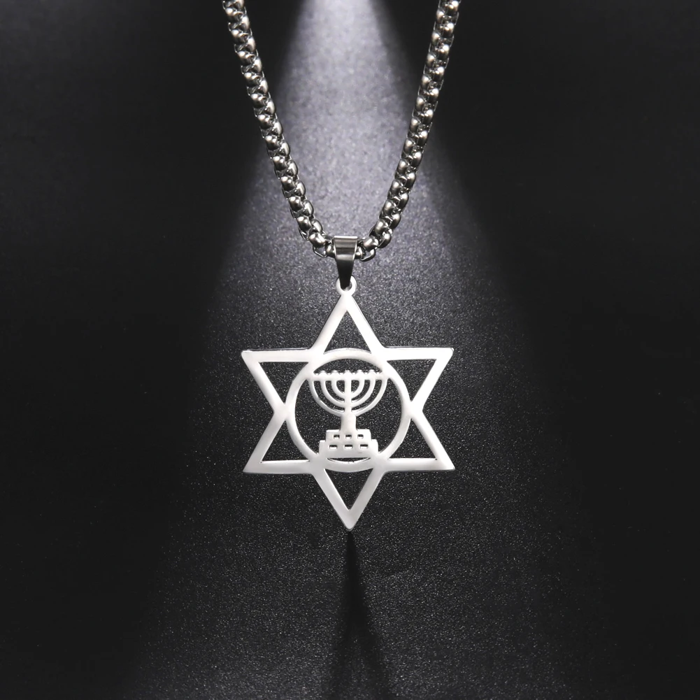 Vintage Hexagram Menorah Pendants Necklace Stainless Steel Star Of David Box Chains Necklaces Women Men Jewish Amulet Jewelry