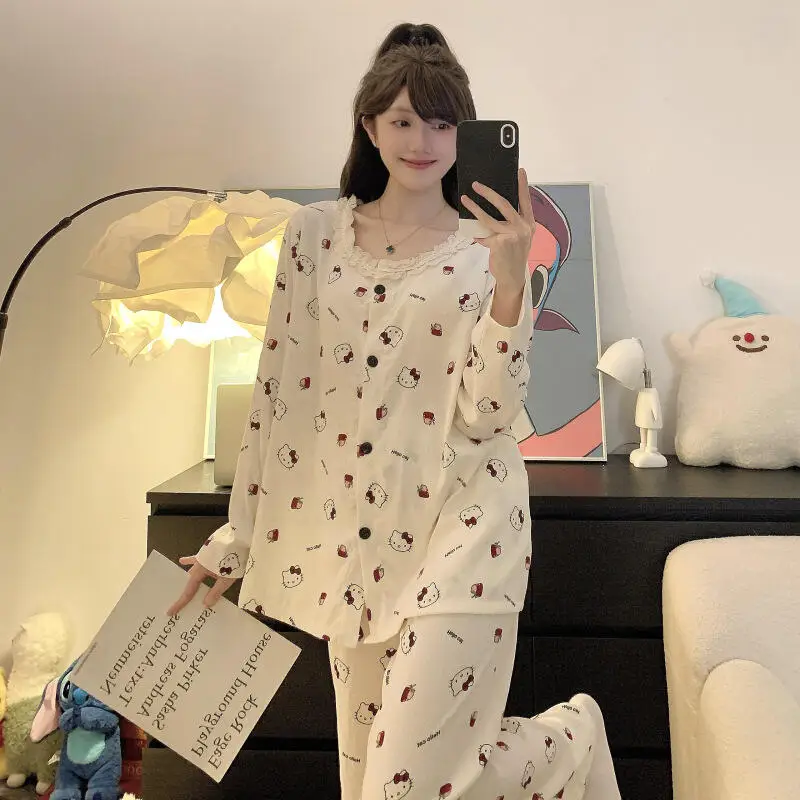 2 قطعة/المجموعة الفتاة القطن بيجامة المدمج في الصدرية ملابس خارجية ربيع الخريف كيتي القط جمع ملابس المنزل المتسكعون