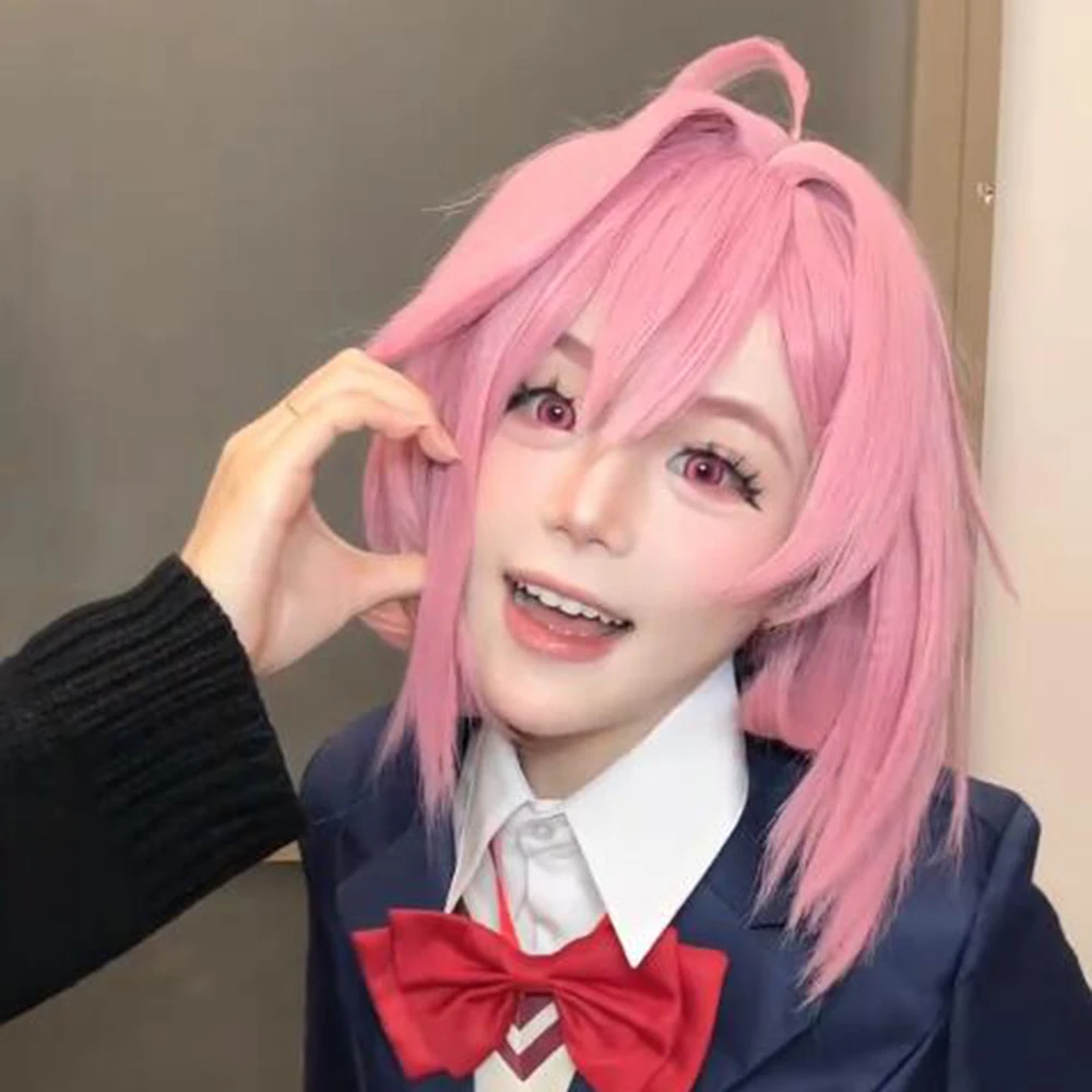 Anime Dandadan Aira Shiratori Cosplay Wig Women Pink Short Hair Heat Resistant Synthetic Wigs Cap Halloween Carnival Prop