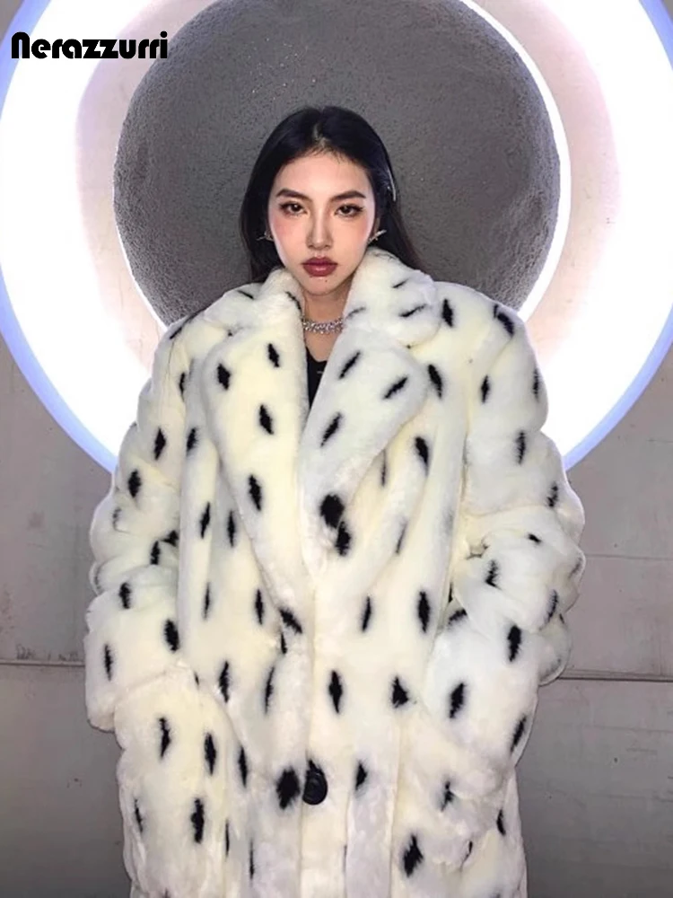 Nerazzurri Winter Long Oversized Colorful Warm Hairy Fluffy Faux Fur Coat Women Pockets Female Loose Luxury Furry Overcoat 2023