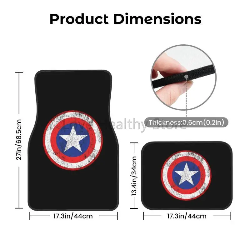 Captain Shield Logo Car Floor Mats of 4 Pieces Custom America Movie Non Slip Front and Rear Foot Mats Car Accessories Universal