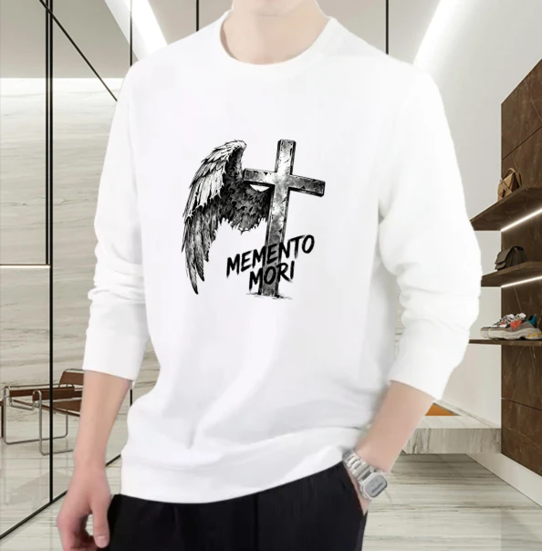 

Футболка для мужчин, осенняя повседневная футболка для бега в стиле хип-хоп с длинными рукавами и графическим рисунком, футболка с крильчатым крестом, повседневная базовая футболка с принтом, топы с аниме