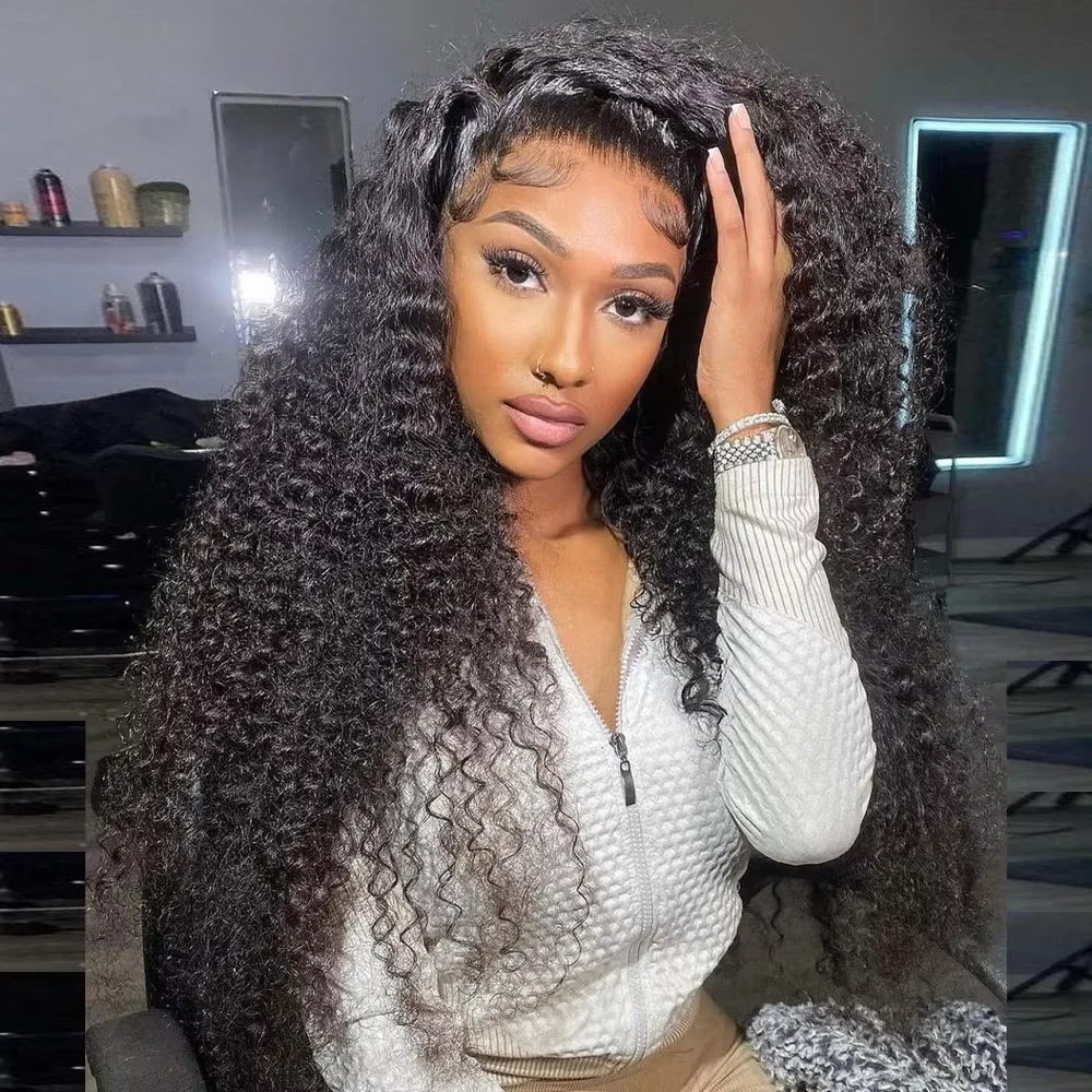

Lakeisha 40 42 Inch Curly Human Hair Wigs Deep Wave Frontal Wig 13x4 13x6 HD Lace Front Peruvian Black Raw 200 Density For Women