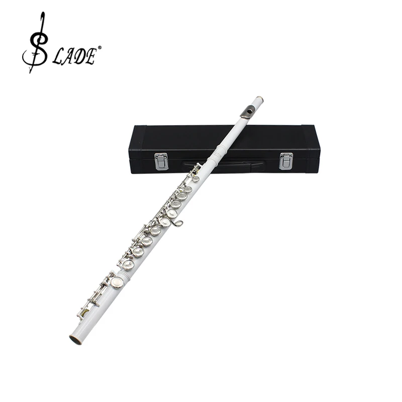 

SLADE 16 Holes Flute C Key Professional Closed Open White Flute Silver Plated Concert Flute with Box Cleaning Cloth Stick Gloves