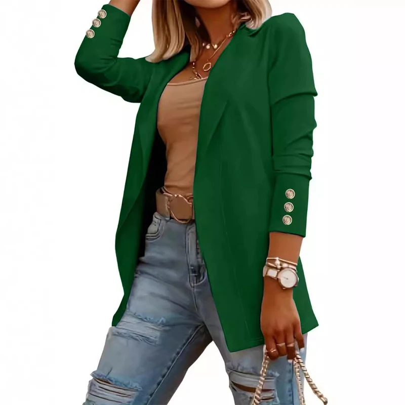 Autumn Women's Leisure Suit Coat Fashion Solid Color Lapel Long Sleeve Button Decoration Business Commuting Work Suit Jacket