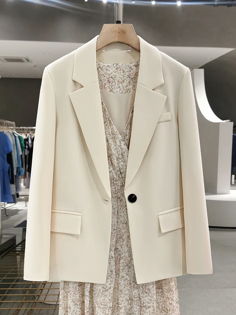 

Beige Korean Sle Versatile Workwear Jaet Women's 2025 New Spring Autumn Casual Chic Sle Button up Long Sve Suit Top