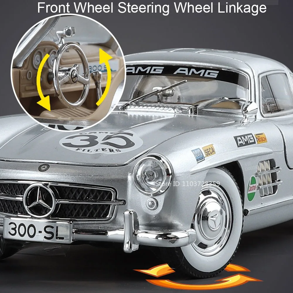 1:24 in miniatura 300SL modello di auto d'epoca giocattoli pressofusi in lega suono luce porte aperte tirare indietro assorbimento degli urti ornamenti modelli