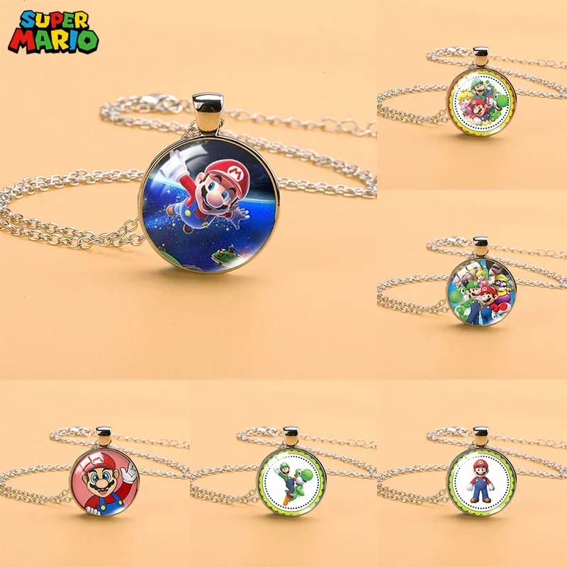 Colgantes de Super Mario Bros Time para niñas, collares de gemas, juguetes de Anime de princesa melocotón, cadenas de suéter de moda, regalos de cumpleaños y Navidad