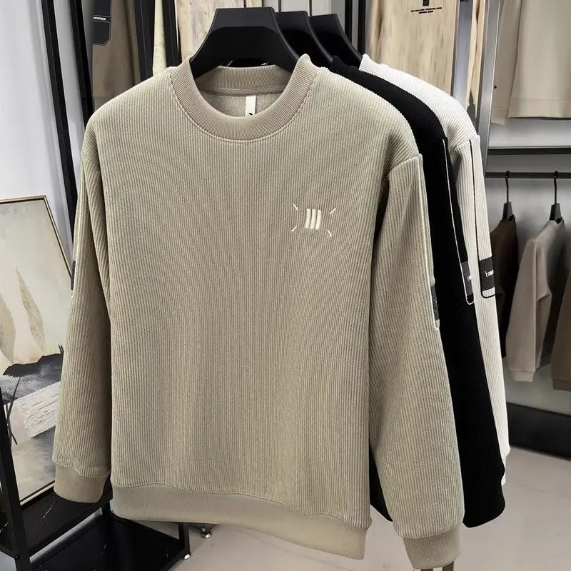 الرجال وسيم الخريف الشتاء زائد المخملية سميكة جولة الرقبة البلوز منتصف العمر والشباب الكورية عارضة تي شيرت أعلى العصرية #5