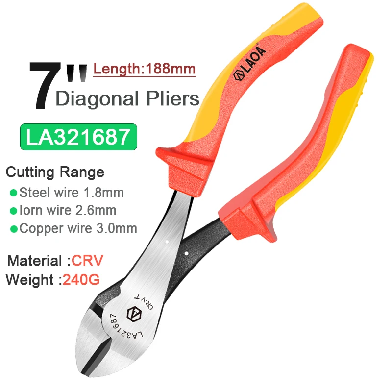 LAOA 1000V geïsoleerde draadkniptang Elektrische tang Tang VDE-kabelstrippers Besparing geïsoleerd met rubber gecoat handvat