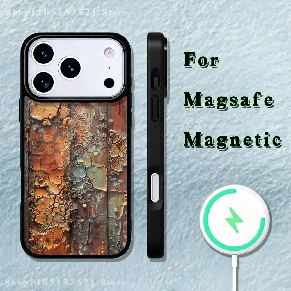 เคสโทรศัพท์สไตล์เรโทรอินดัสเทรียลสีสนิม สำหรับ iPhone 17,16,15,14,13,12,11,Pro,Max,Plus,Mini,SE4,E รองรับการชาร์จไร้สายแบบแม่เหล็ก Magsafe