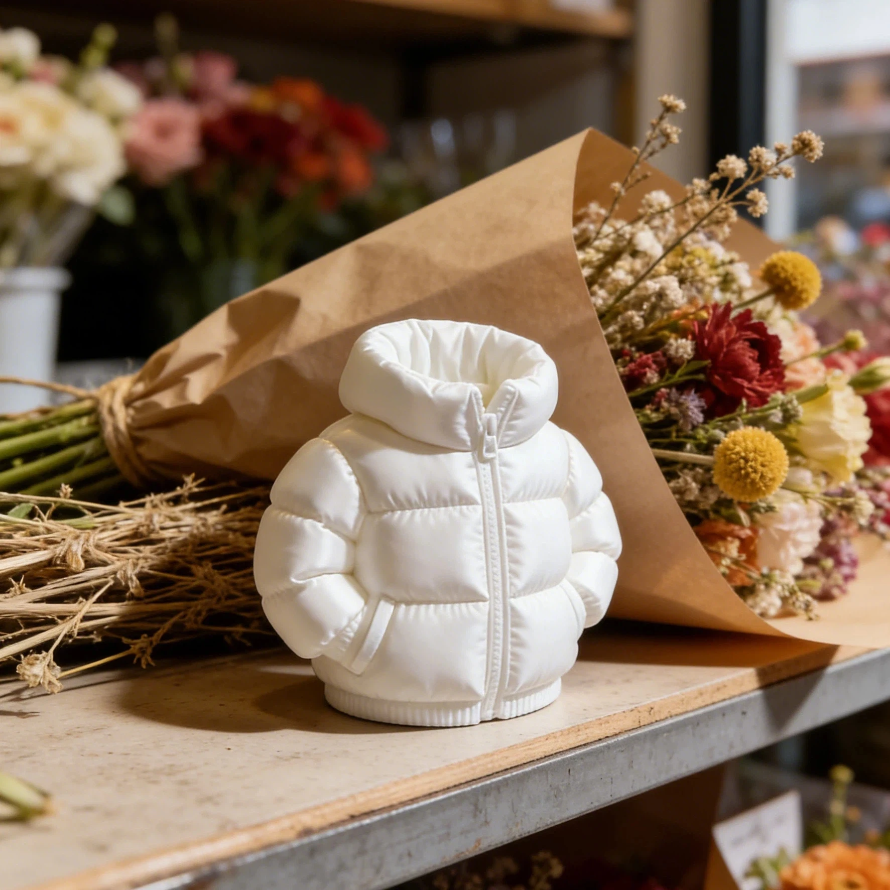 Mini down Jacket-Style Resin Storage Pen Holder Ornament, Entryway Countertop Key Storage Decoration, Living Room Coffee Table Creative Flower Vase Pen Holder, Cream-Style Trendy Home Decor, Bedroom Bedside Table Exquisite Decoration, Rental Home Makeover Desktop Decor Item, High-Value Home Decor and Storage Dual-Purpose Desktop Ornament