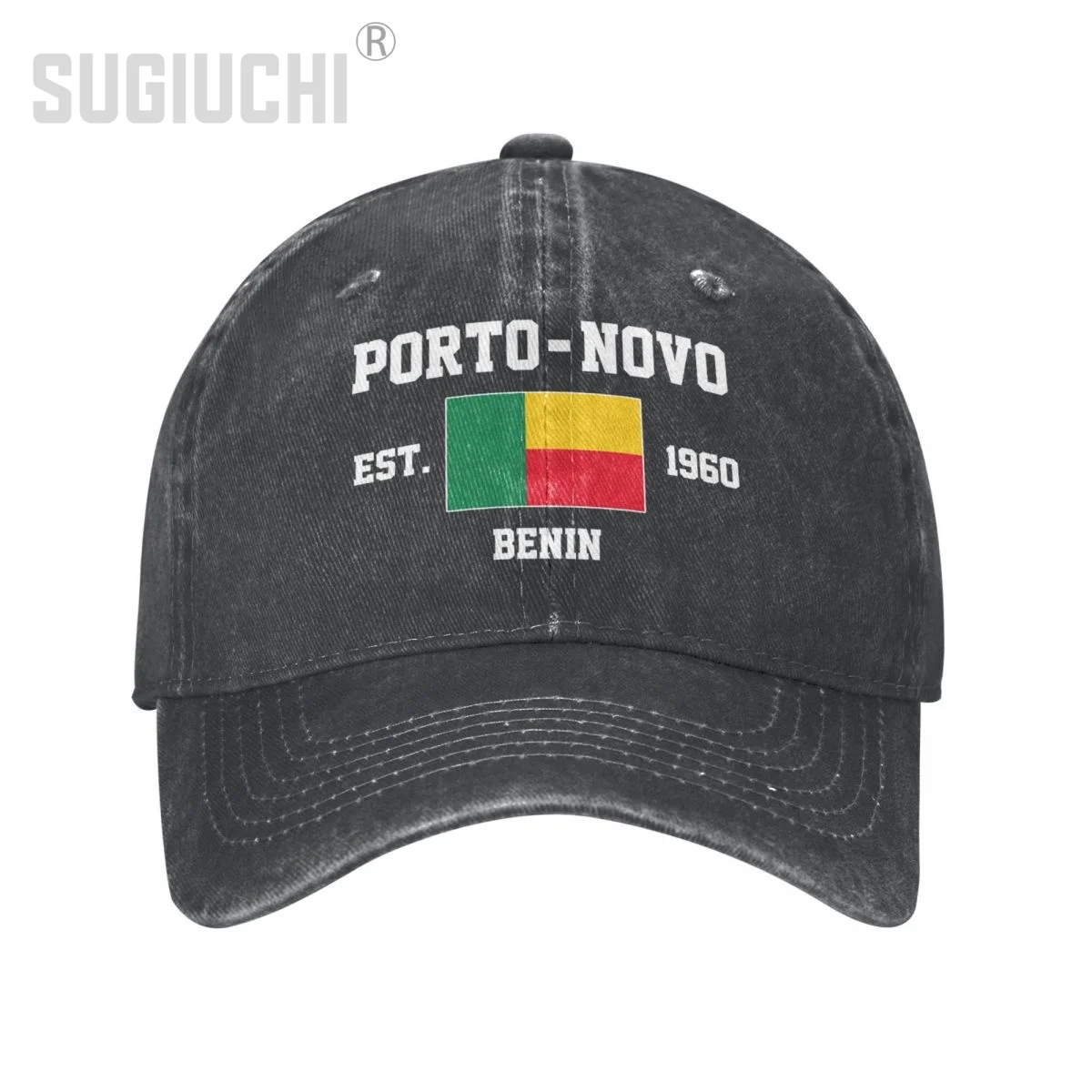 Flag of Benin EST.1960 Porto-Novo Unisex Adult Charcoal Washed Denim Baseball Cap Men Vintage Cotton Dad Patriotic Trucker Hat