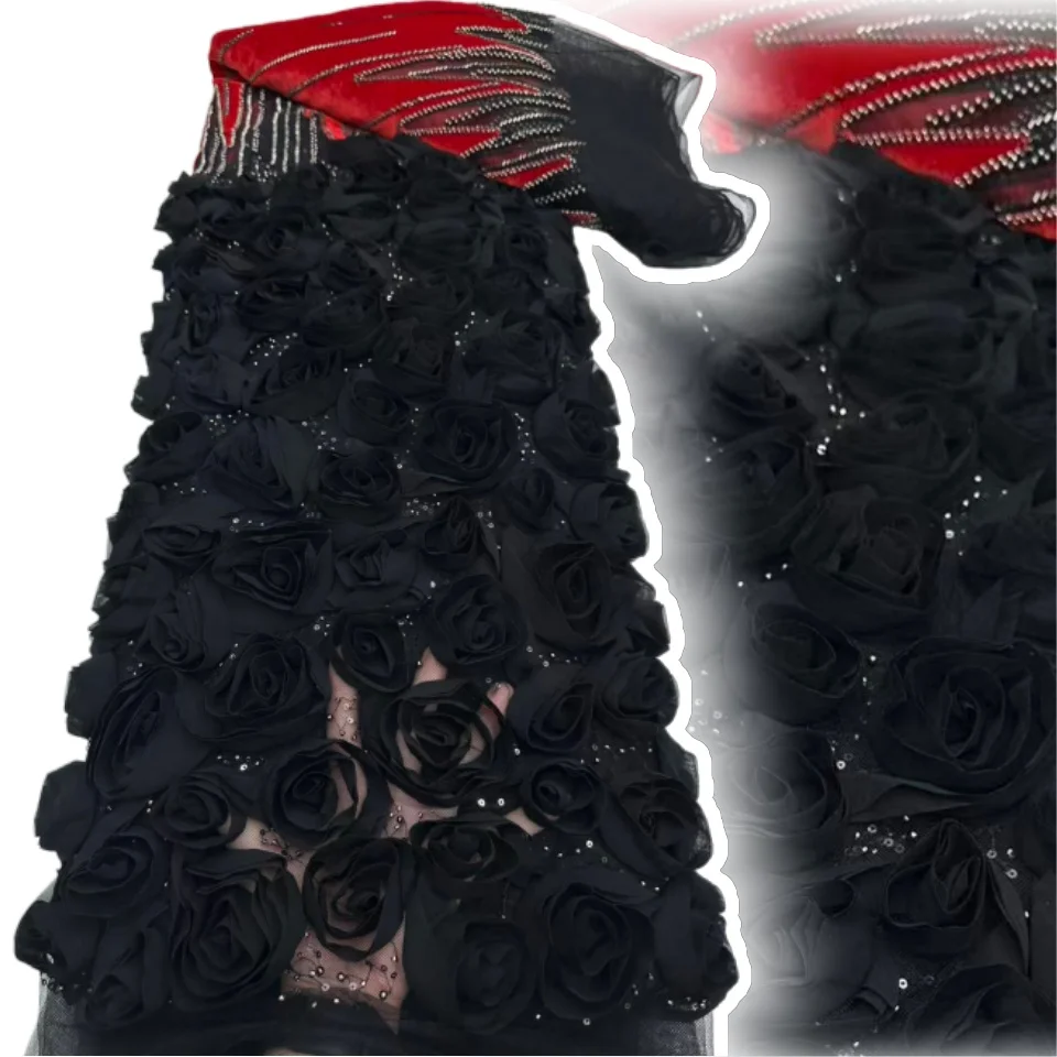 

5 Yards African 3D Flower Beads Lace Fabric High Quality French Nigerian Embroidery Tulle Fabric for Wedding Dress Sewing TP1612