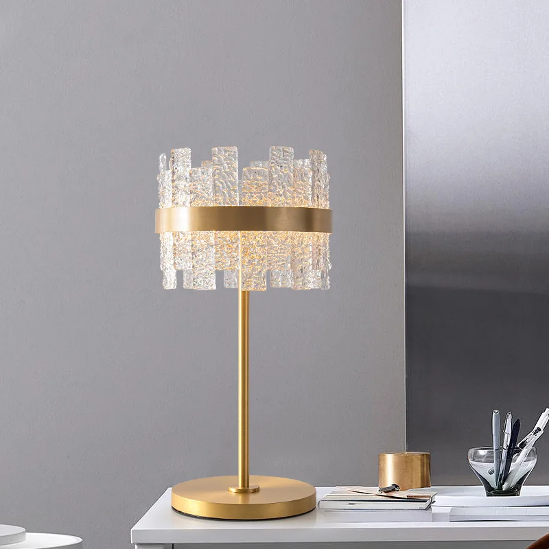 

Light luxury modern creative brass water pattern glass table lamp living room bedroom bedside decorative table lamp