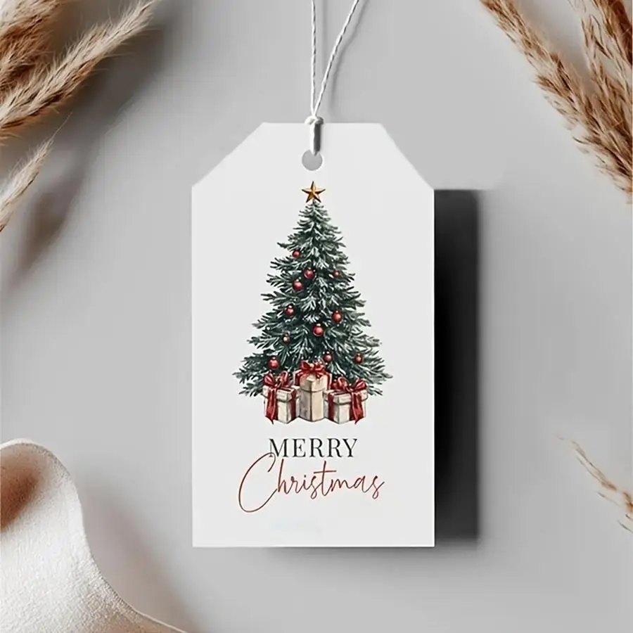 1/5/10/20/50/100pcs Christmas Tree Gift Tags with 393-Inch Twine - Elegant Holiday Hanging Decorations, Holiday Cards, Suitable